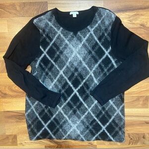 J. JILL Women’s Black and Gray Argyle Plaid Wool Cotton Blend Sweater Size Large